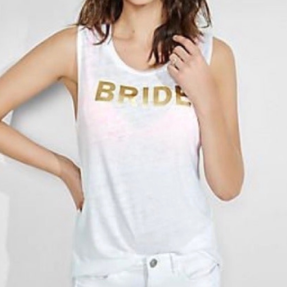Express “Bride” White and Gold Tank Top
